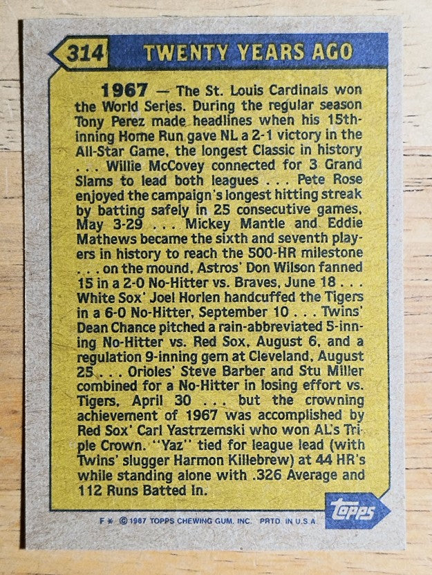 1987 Topps #314 Carl Yastrzemski TBC