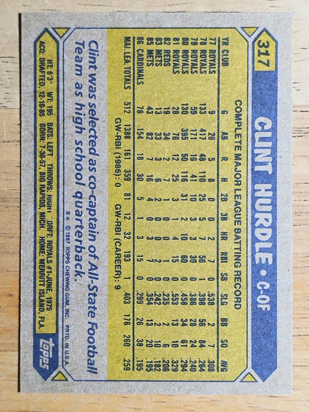 1987 Topps #317 Clint Hurdle