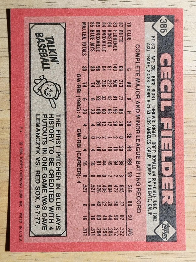 1986 Topps #386 Cecil Fielder RC