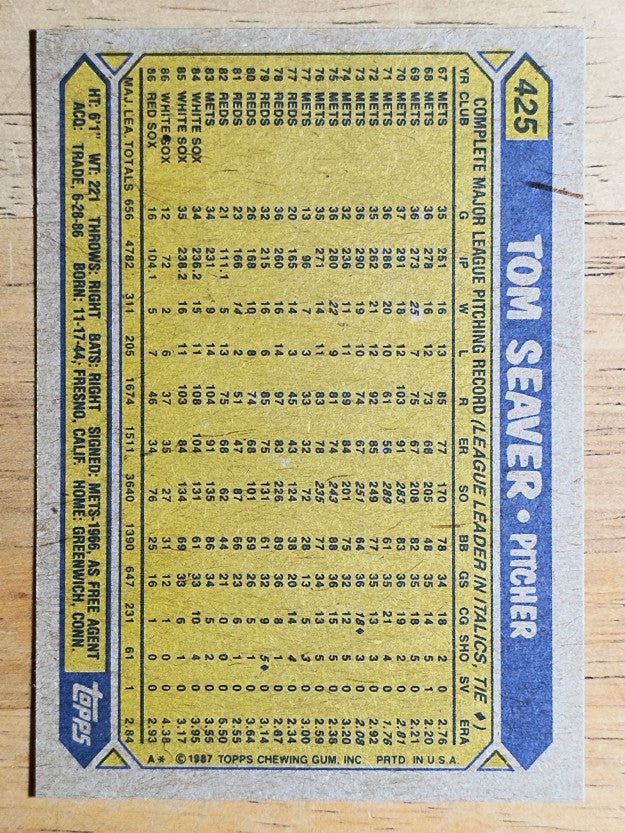 1987 Topps #425 Tom Seaver