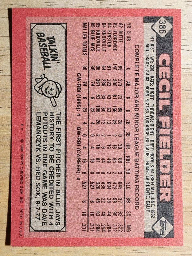 1986 Topps #386 Cecil Fielder RC