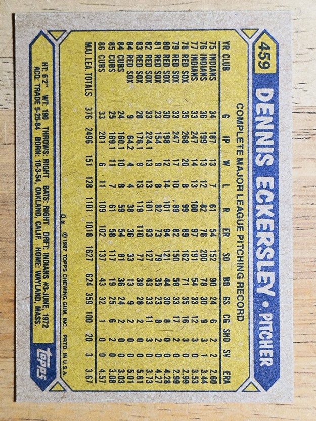 1987 Topps #459 Dennis Eckersley