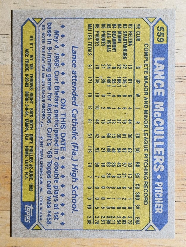 1987 Topps #559 Lance McCullers
