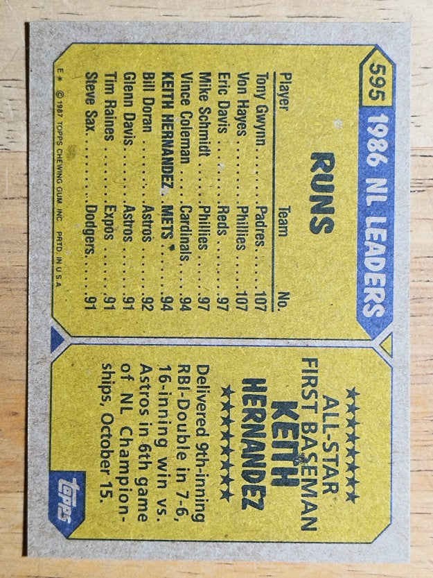 1987 Topps #595 Keith Hernandez AS