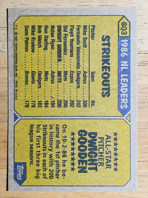 1987 Topps #603B Dwight Gooden AS TM