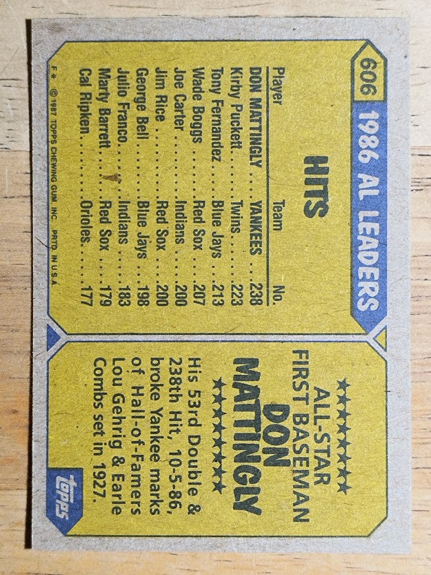 1987 Topps #606 Don Mattingly AS