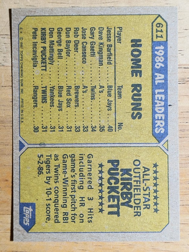 1987 Topps #611 Kirby Puckett AS
