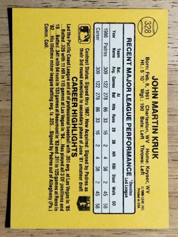 1987 Donruss #328 John Kruk RC