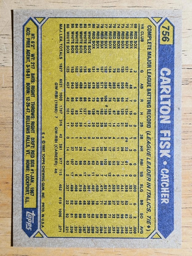 1987 Topps #756 Carlton Fisk