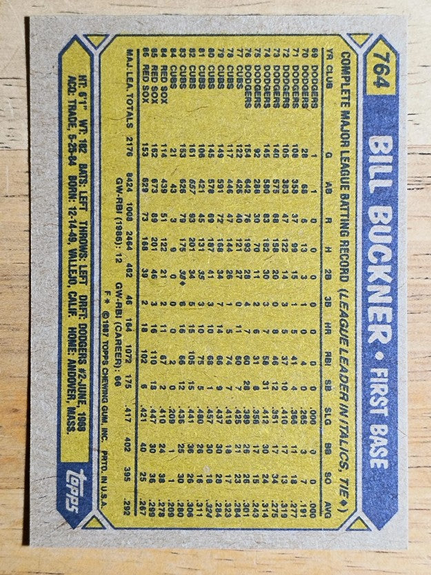 1987 Topps #764 Bill Buckner