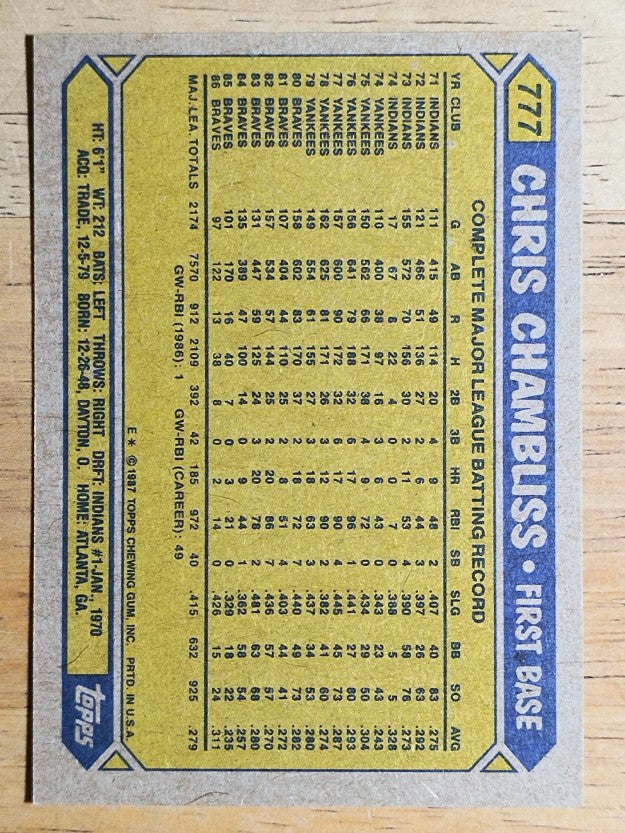 1987 Topps #777 Chris Chambliss