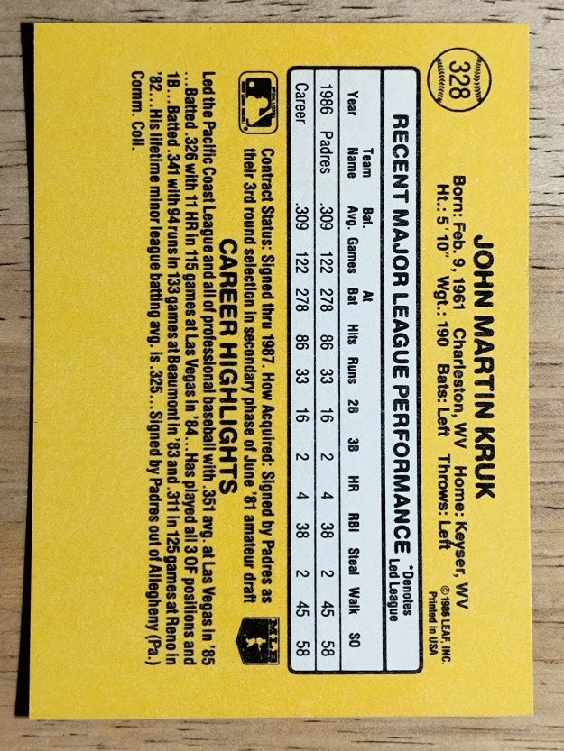 1987 Donruss #328 John Kruk RC