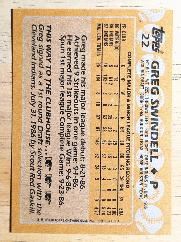 1988 Topps #22 Greg Swindell