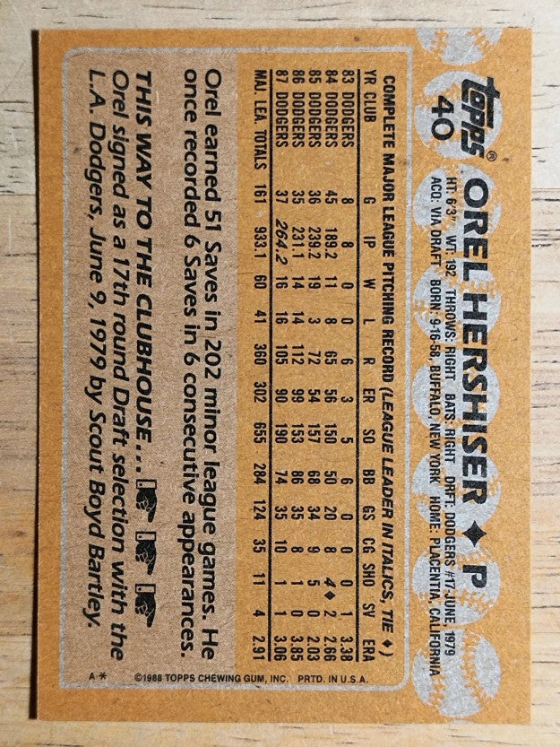 1988 Topps #40 Orel Hershiser