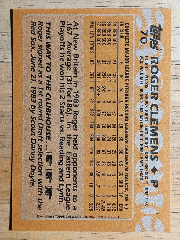 1988 Topps #70 Roger Clemens