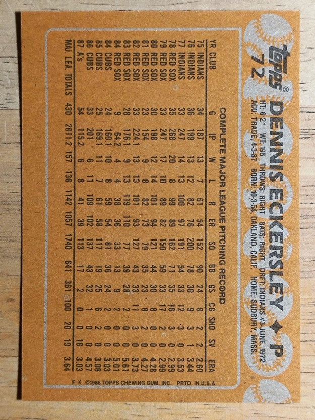 1988 Topps #72 Dennis Eckersley