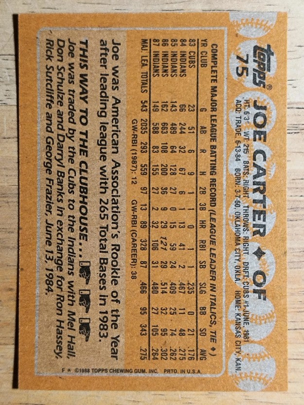 1988 Topps #75 Joe Carter