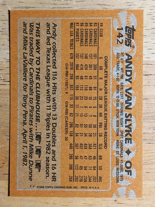 1988 Topps #142 Andy Van Slyke