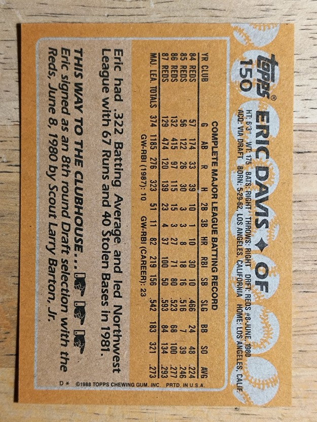 1988 Topps #150 Eric Davis