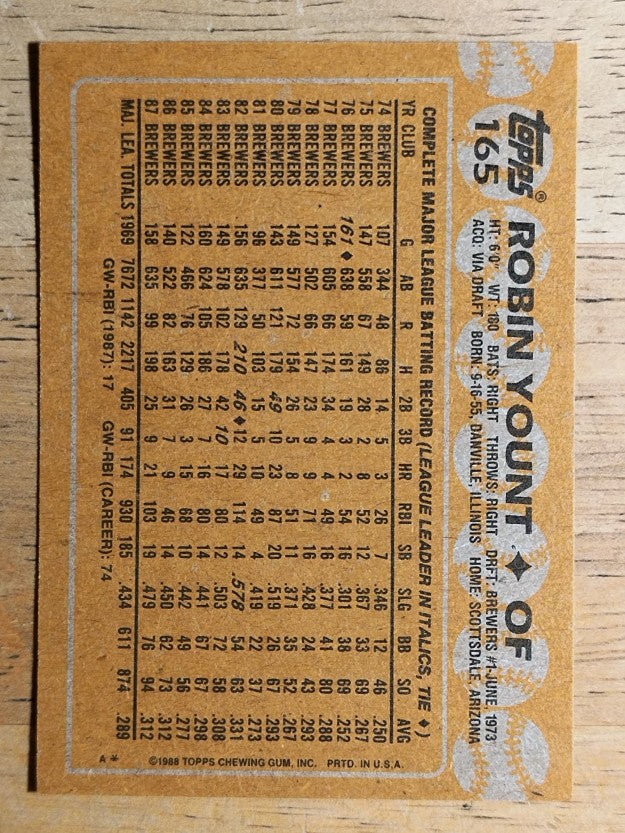 1988 Topps #165 Robin Yount