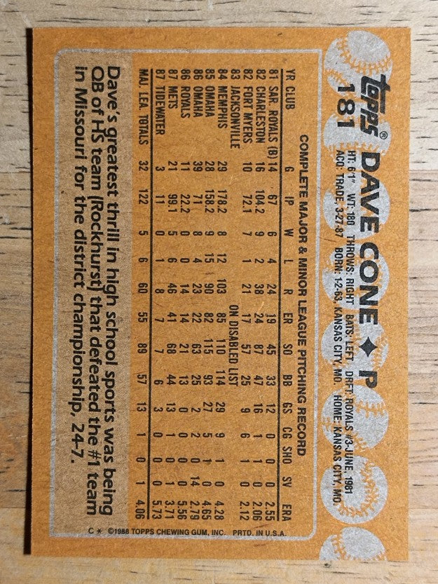 1988 Topps #181 David Cone