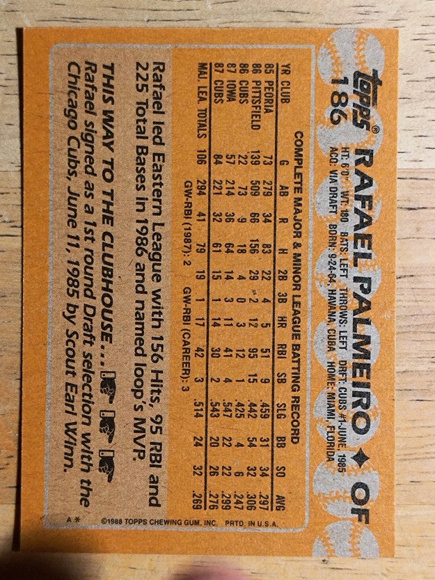 1988 Topps #186 Rafael Palmeiro