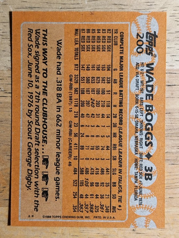 1988 Topps #200 Wade Boggs