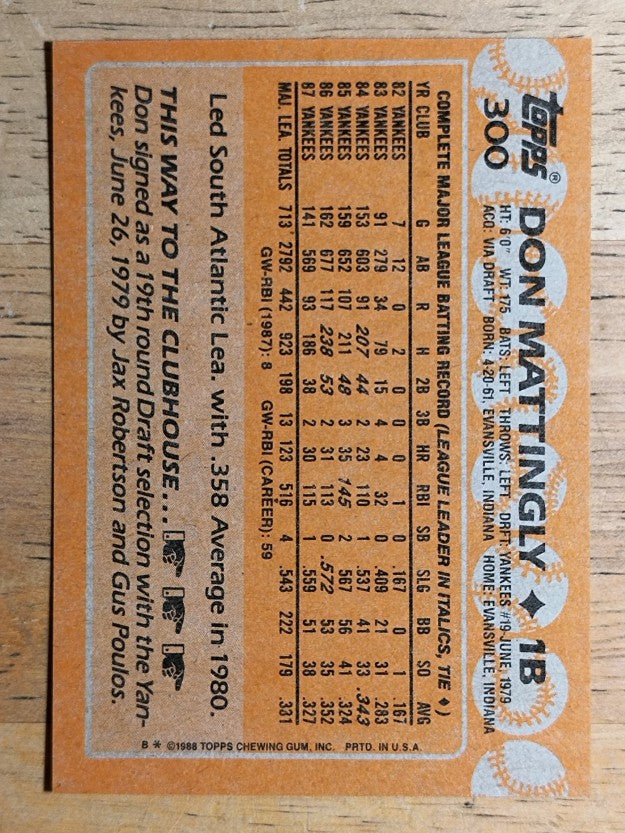 1988 Topps #300 Don Mattingly