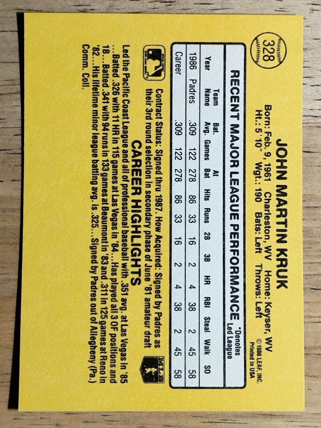 1987 Donruss #328 John Kruk RC