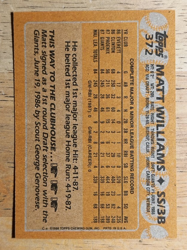 1988 Topps #372 Matt Williams RC