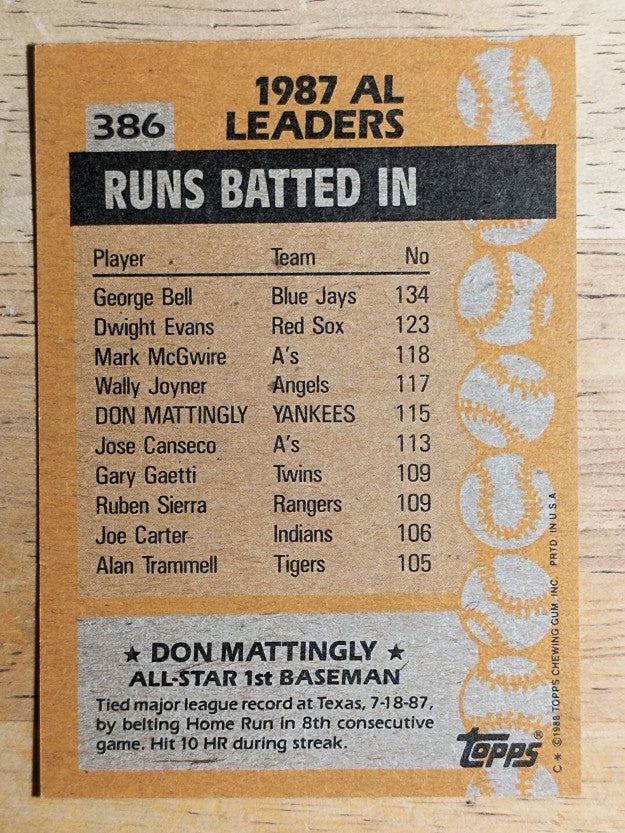 1988 Topps #386 Don Mattingly AS