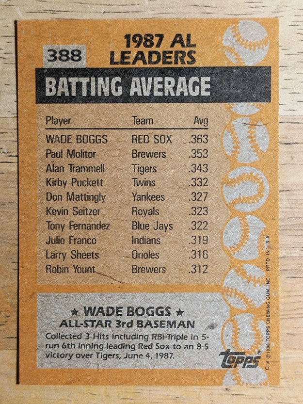 1988 Topps #388 Wade Boggs AS