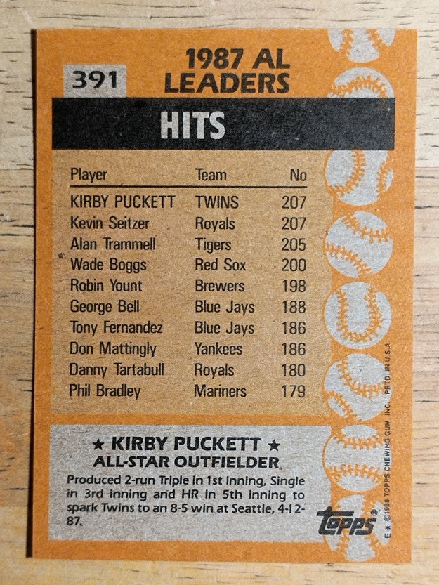 1988 Topps #391 Kirby Puckett AS