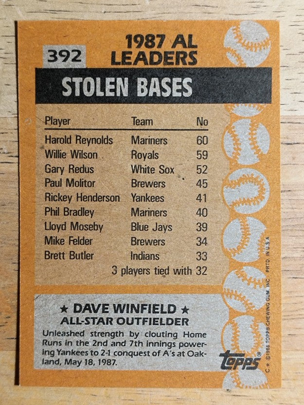 1988 Topps #392 Dave Winfield AS