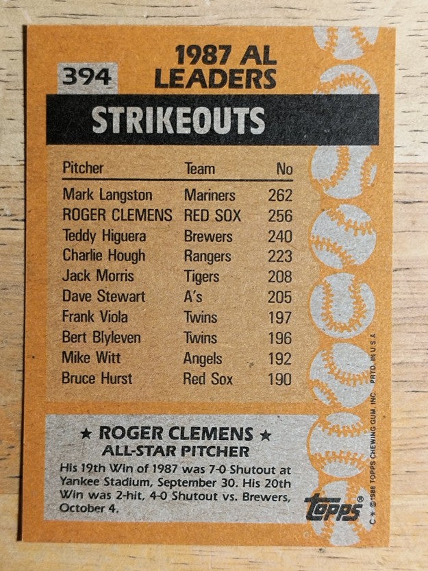 1988 Topps #394 Roger Clemens AS