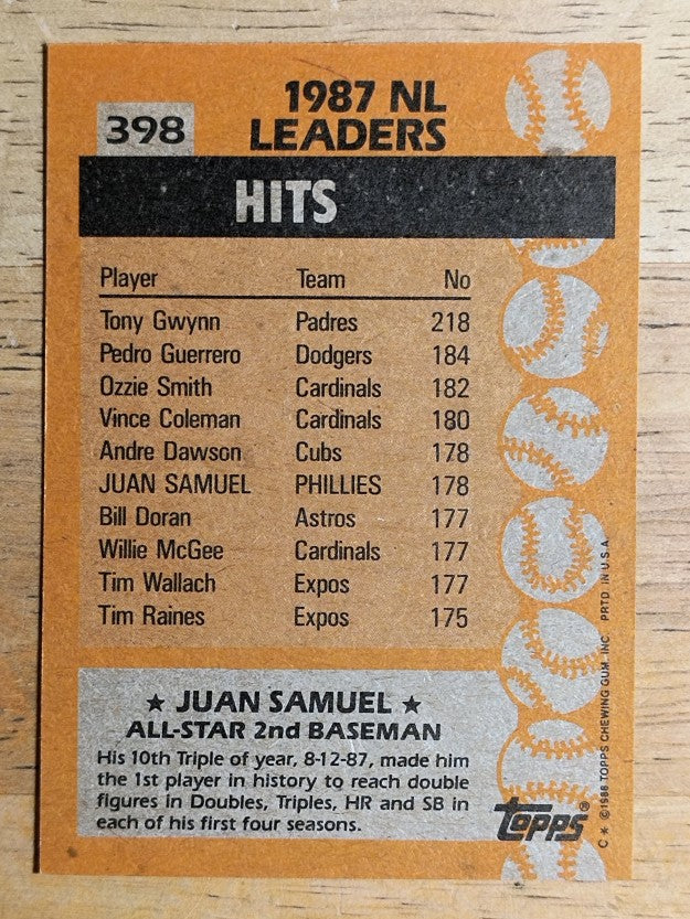 1988 Topps #398 Juan Samuel AS