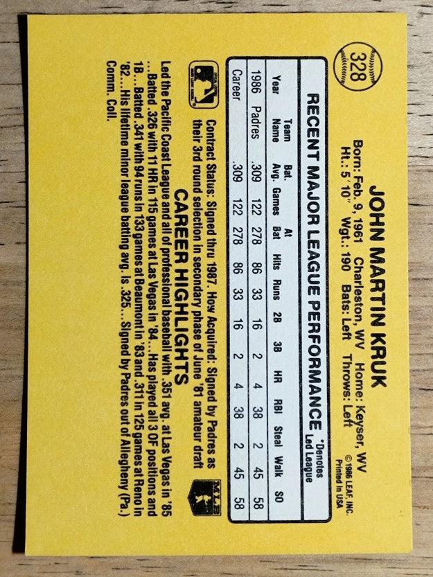 1987 Donruss #328 John Kruk RC