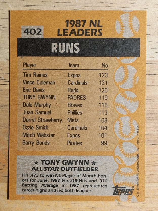 1988 Topps #402 Tony Gwynn AS