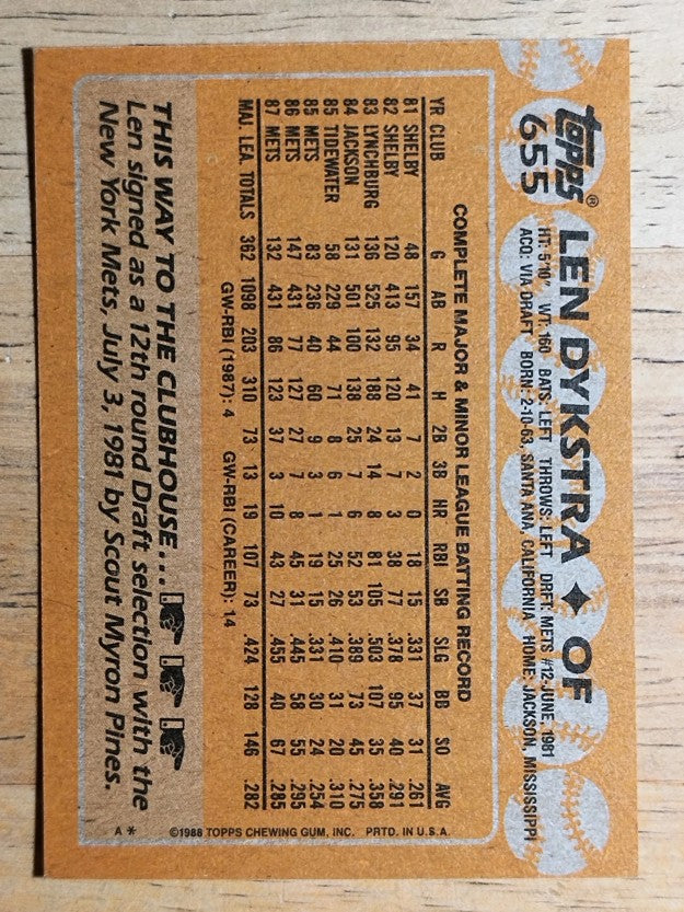 1988 Topps #655 Len Dykstra