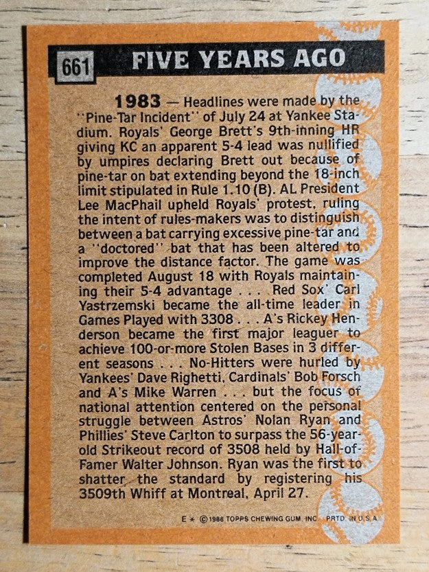 1988 Topps #661 Nolan Ryan TBC '83