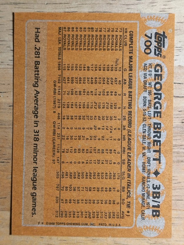 1988 Topps #700 George Brett
