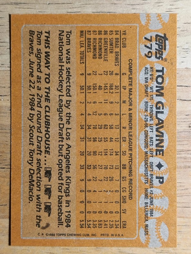 1988 Topps #779 Tom Glavine RC