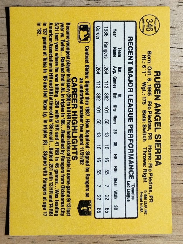 1987 Donruss #346 Ruben Sierra RC