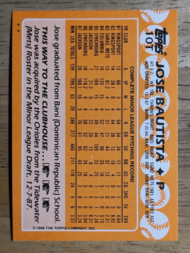 1988 Topps Traded #10T Jose Bautista XRC