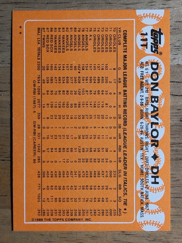 1988 Topps Traded #11T Don Baylor