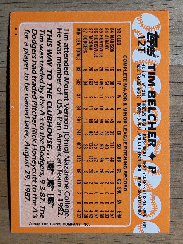 1988 Topps Traded #12T Tim Belcher