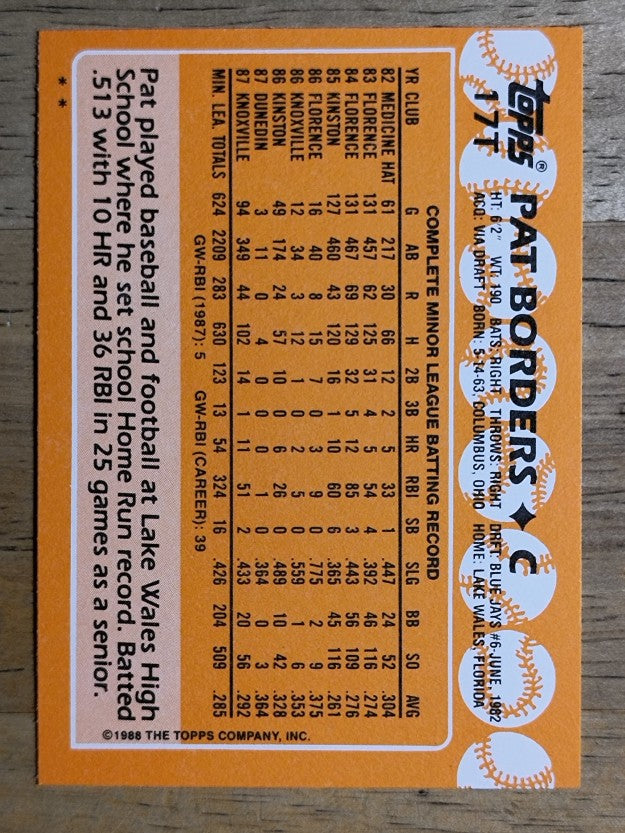 1988 Topps Traded #17T Pat Borders XRC
