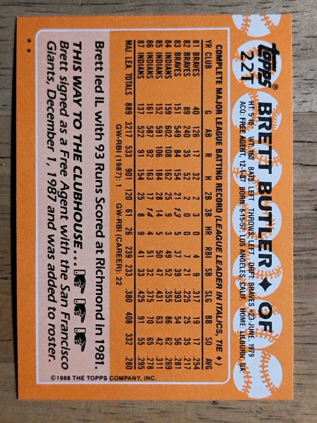 1988 Topps Traded #22T Brett Butler