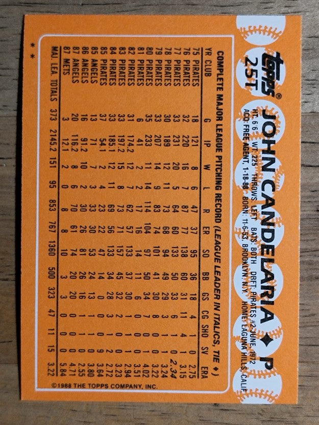 1988 Topps Traded #25T John Candelaria