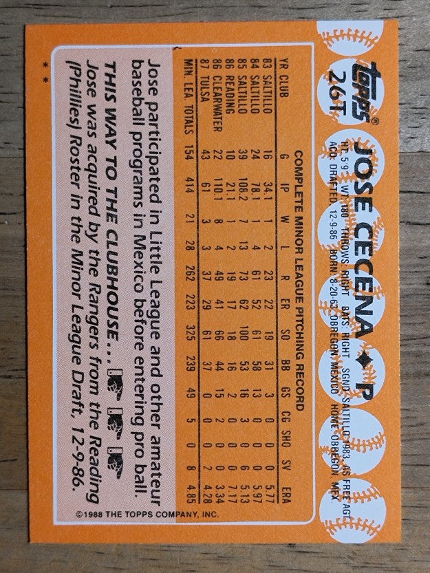 1988 Topps Traded #26T Jose Cecena